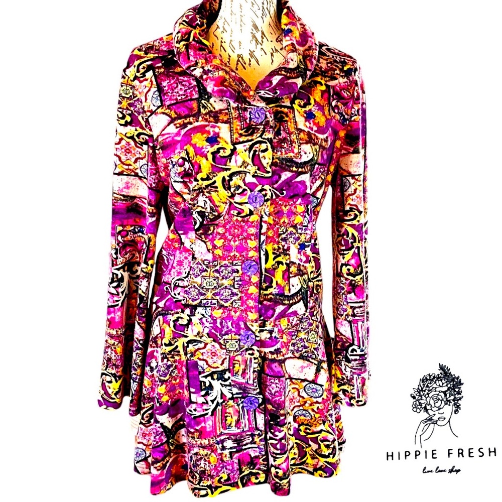 Rossi Roma Bubble Collared Colorful Cardigan Coat Size M